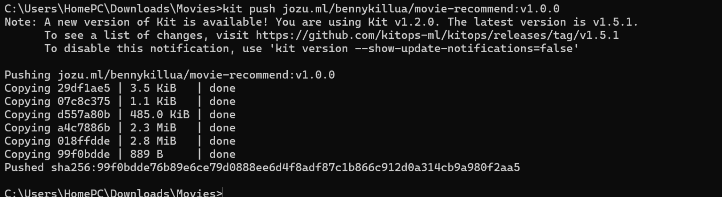 Pushing your ModelKit to Jozu Hub