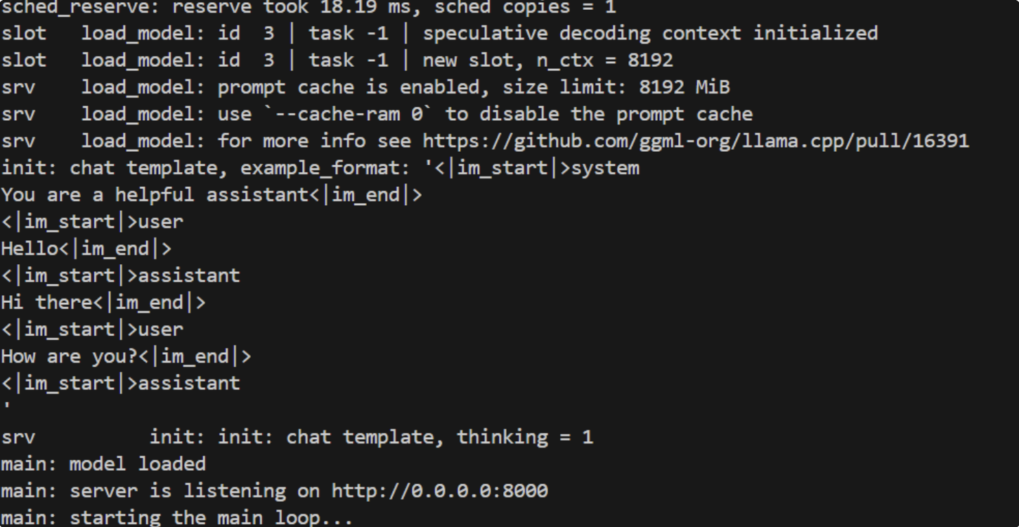 llama-server running with speculative decoding enabled