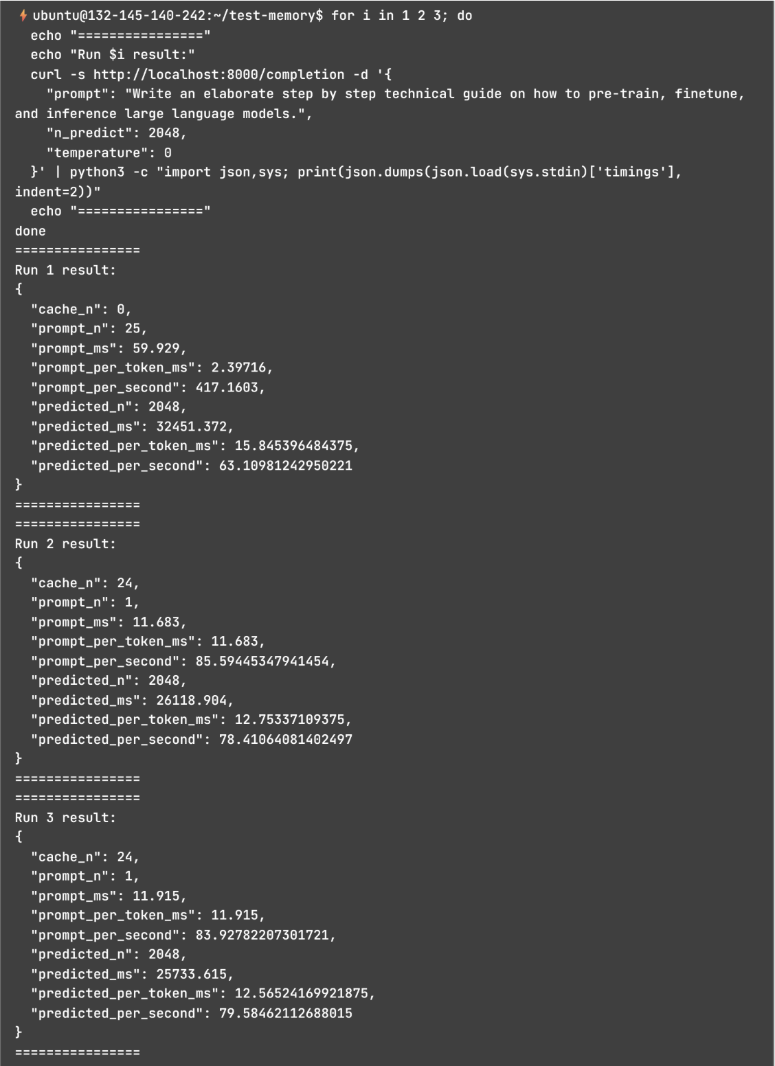 Timing results without speculative decoding